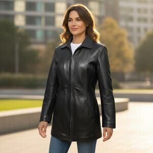G-III Colebrook Black Leather Zip Moto Jacket Urban Chic Classic Minimalist